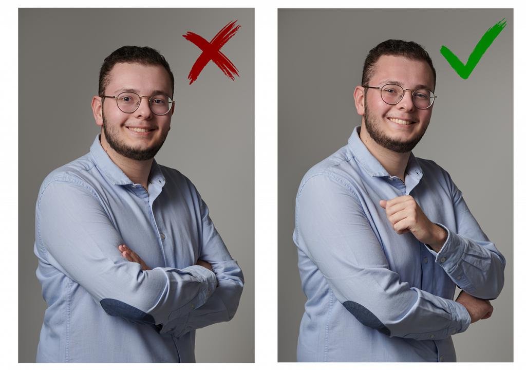 comparaison de poses lors d’un shooting photo à Nice avec une mauvaise posture et une pose naturelle réussie
