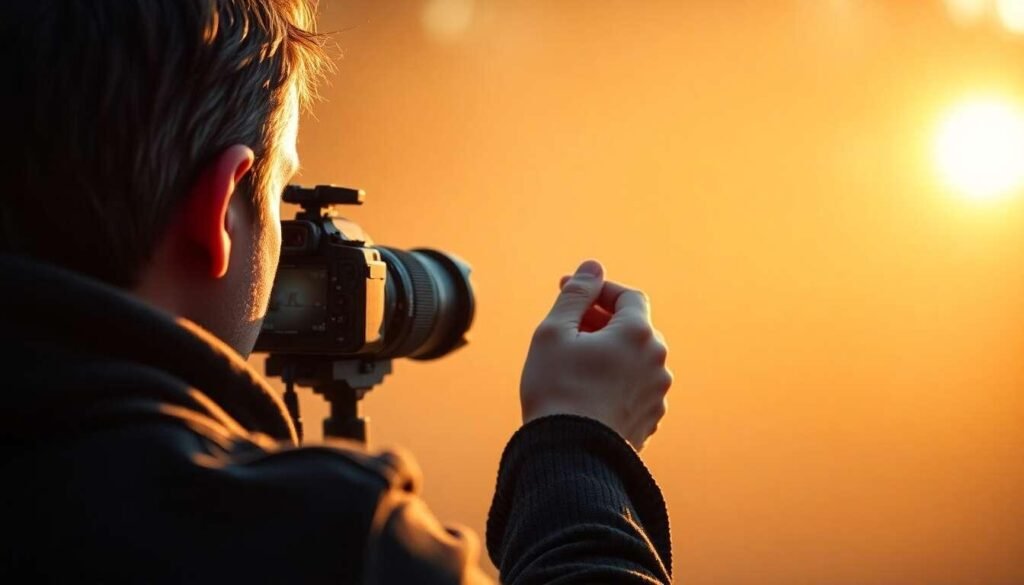 photographe réalisant un shooting photo à Nice au coucher du soleil avec lumière naturelle