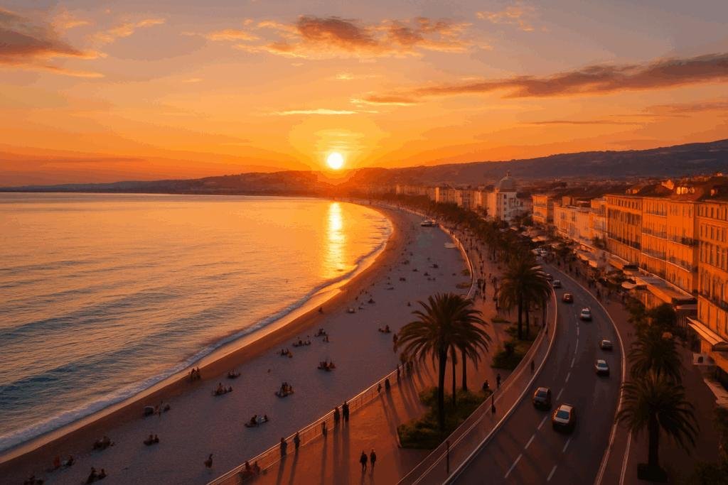 vue de Nice au coucher du soleil idéale pour un shooting photo extérieur à Nice