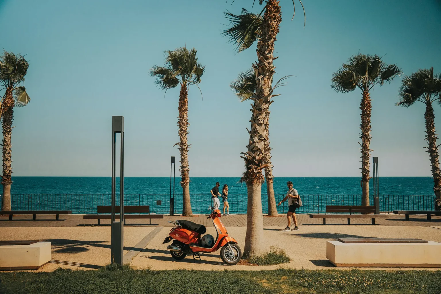 Promenade des Anglais à Nice avec palmiers et mer, un spot photo idéal pour des images en extérieur